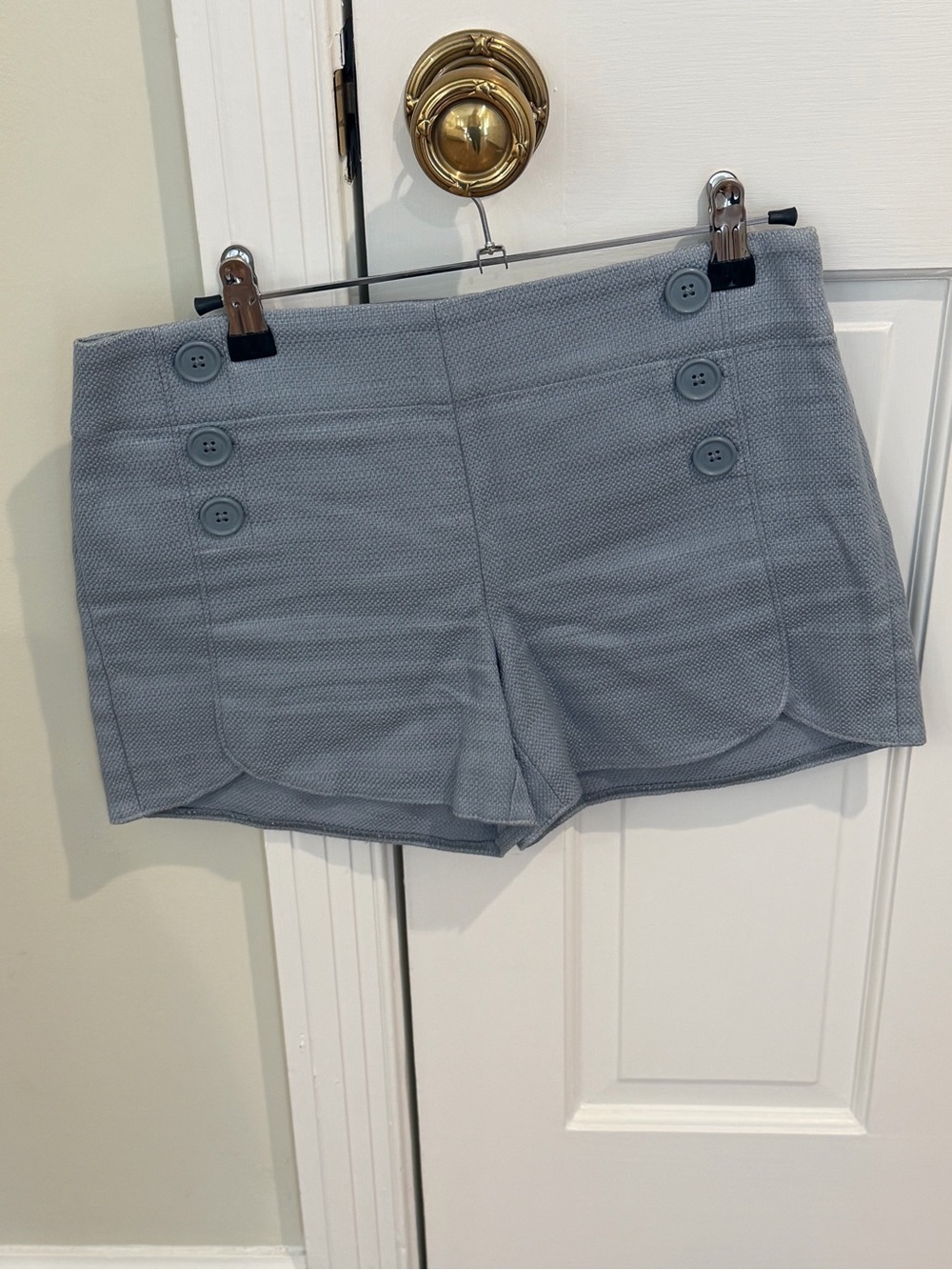 LOFT Light Gray Textured Button-Front Skort Shorts